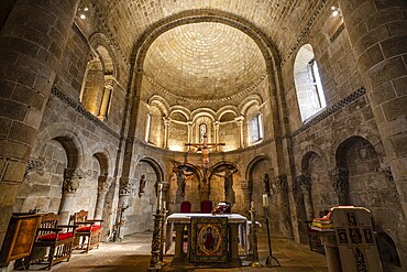 San Martín de Elines, apse and chancel with overlapping blind arches, Valderredible region, Cantabria, Spain, Europe