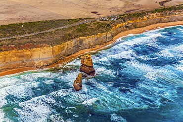 Gorgeous Ocean Turquoise Surf. Helicopter flight. Australia. The Twelve Apostles and Great Ocean Road. The concept of extreme, active and photo tourism