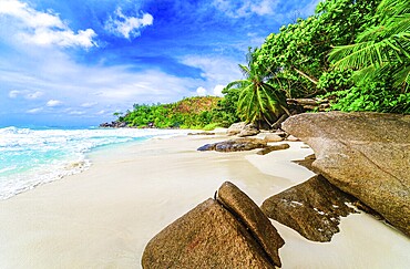 The Beach Anse Georgette at Praslin Island, Seychelles, Indian Ocean, Africa