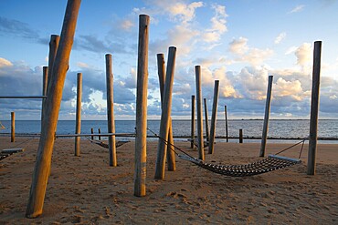 Dramatic sunset on the empty beach, Hjerting, Jutland, Denmark. Hjerting is a district of Esbjerg in southwest Jutland, Denmark, Europe