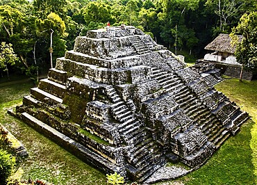 Ancient Rock Mayan Pyramid in Guatemala an Sunset
