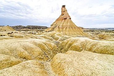Spanish landscape view of european countryside in bardenas reales desert park spain