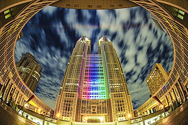 Tokyo Metropolitan Government (Olympic and Paralympic color light up). Shooting Location: Tokyo metropolitan area