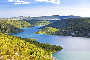 Aerial view of The Krka river in The Krka National park, Croatia, Europe