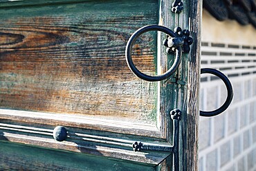 Korean traditional wooden door and doorknob