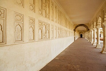 Agra Fort hallway in Agra, India, Asia