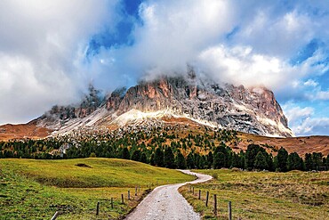 Panoramic view of the Sassolungo in the Dolomites in Italy