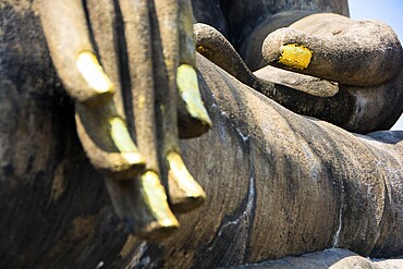 Gilded fingernails of a Buddha statue in Sukhothai, Northern Thailand, Thailand, Southeast Asia, Asia