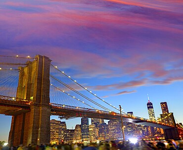 Brooklyn bridge and Manhattan skyline on July 4th New York USA