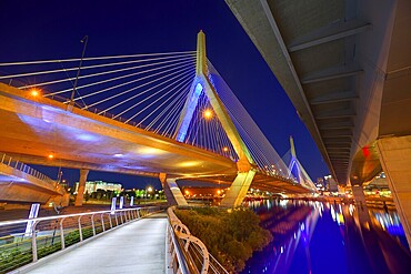 Boston Zakim bridge sunset in Bunker Hill Massachusetts USA
