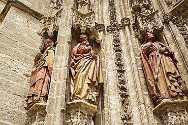 Seville cathedral facade in Constitucion avenue of Sevilla Andalusia Spain