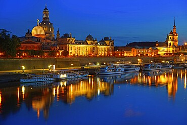 Dresden sunset skyline reflecion in Elbe river in Saxony of Germany