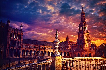 Seville Sevilla Plaza de Espana at sunset in Andalusia Spain square