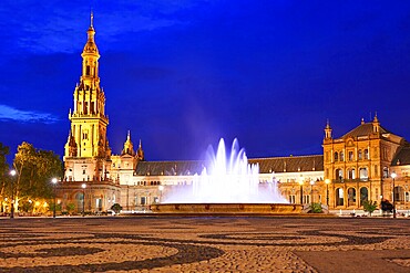 Seville Sevilla Plaza de Espana at sunset in Andalusia Spain square