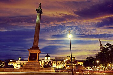 London Trafalgar Square sunset Nelson column in England