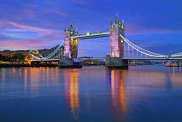 London Tower Bridge sunset on Thames river in England