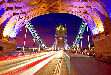 London Tower Bridge sunset on Thames river in England