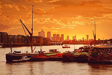 London Thames river boats sunset in England