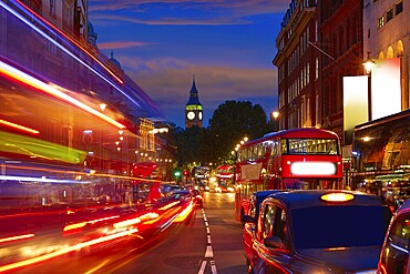 London Big Ben from Trafalgar Square traffic lights at sunset