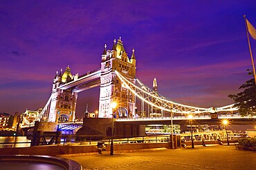 London Tower Bridge sunset on Thames river in England
