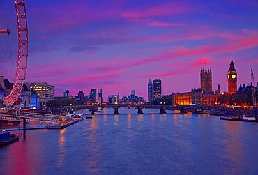London sunset skyline Bigben and Thames river