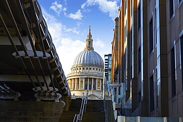 London St Paul Pauls cathedral from Millennium bridge on Thames UK