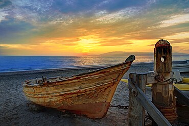 Almeria Cabo de Gata beached boats in San Miguel beach of Spain