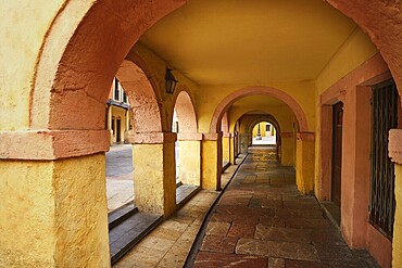 Oviedo arcades facades in Asturias of Spain