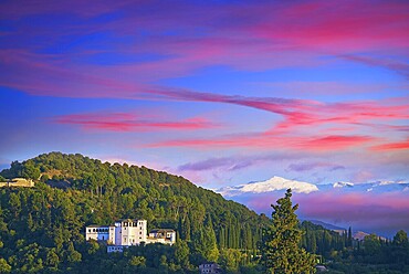Generalife of Alahambra sunset in Granada of Spain view from Albaicin