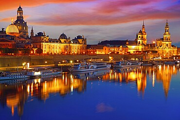 Dresden sunset skyline reflecion in Elbe river in Saxony of Germany