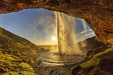Behind Seljalandsfoss, south coast, Iceland, Europe