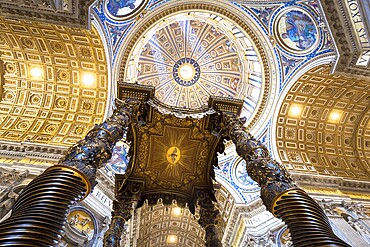 ROME, VATICAN STATE - August 24, 2018: interior of Saint Peter Basilica with cupola detail