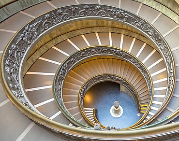 ROME, ITALY - CIRCA SEPTEMBER 2020: the famous spiral staircase with double helix. Vatican Museum, made by Giuseppe Momo in 1932