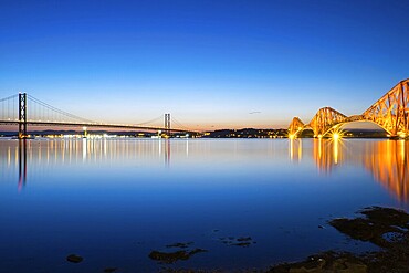 The bridges in South Queensferry, Scotland, at dusk