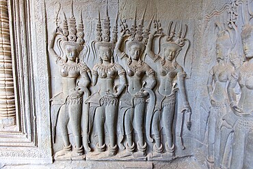 Apsaras half-human, half-divine woman of Hinduism and Buddhism at Angkor Wat in Cambodia