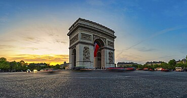Paris France, panorama city skyline sunset at Arc de Triomphe and Champs Elysees