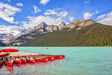 Lake Louise on a beautiful sunny day. Banff National Park, Rocky Mountains, Canada