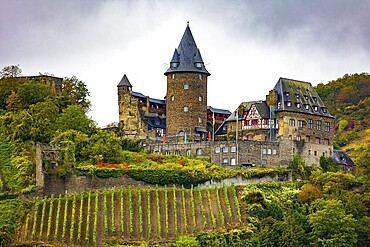 Rhine Castles: Journey into the German Middle Ages. Romantic castles on the banks of the Rhine. Magnificent medieval castles on the high hilly banks of the Rhine river