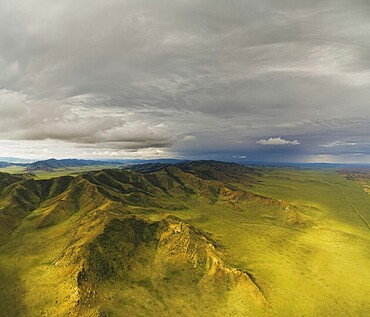Aerial view panorama of Mongolian mountain natural landscapes near