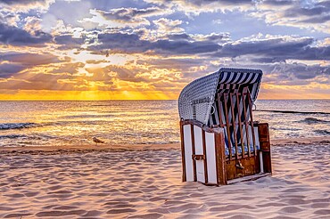 Wonderful morning sun at the beach in summer with beach chair