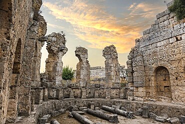 Perge ancient city archaeological site in Antalya, Turkey. Perge was a Greek and Roman ancient city and once the most propserous city of the ancient world