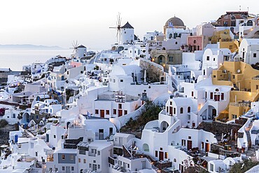 View of Oia, blue hour after sunset, Santorini, Cyclades, Greece