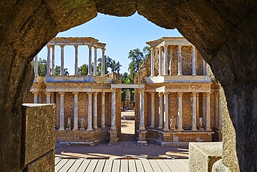 Merida in Badajoz Roman amphitheater at Spain by via de la Plata way