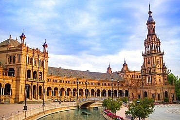Seville Sevilla Plaza de Espana at sunset in Andalusia Spain square