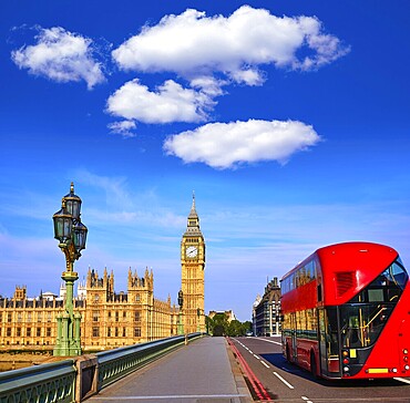 Big Ben Clock Tower and London Bus at England