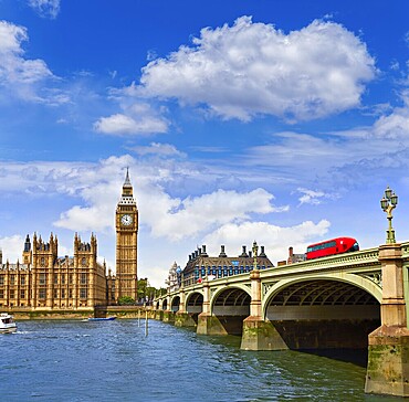 Big Ben London Clock tower in UK Thames river