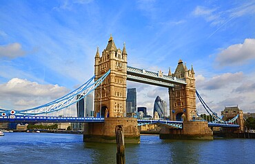 London Tower Bridge on Thames river in England
