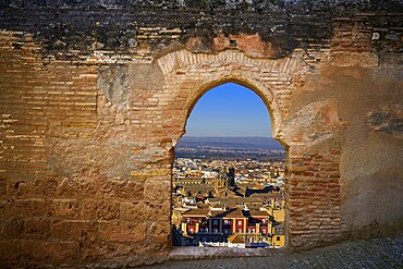 Alhambra arch and Granada skyline photo illustration