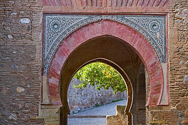 Alhambra arch Puerta del vino in Granada of Spain Wine muslim Door
