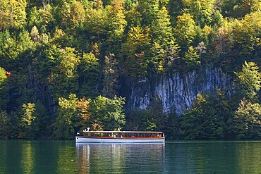 Excursion boat on the Königssee, Schönau, Berchtesgaden National Park, Berchtesgadener Land, Upper Bavaria, Bavaria, Germany